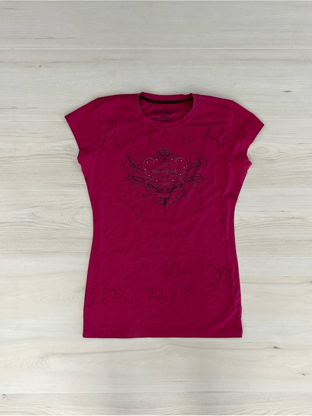hot pink hard rock couture fitted tee